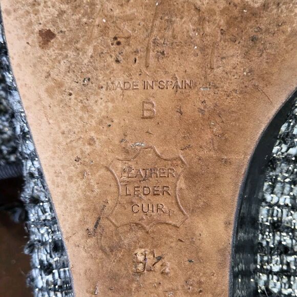 FS/NY French Sole Black Twill 1.5" Wedge Heel Shoe Sz 9 Patent Leather Cap Toe - Picture 6 of 7